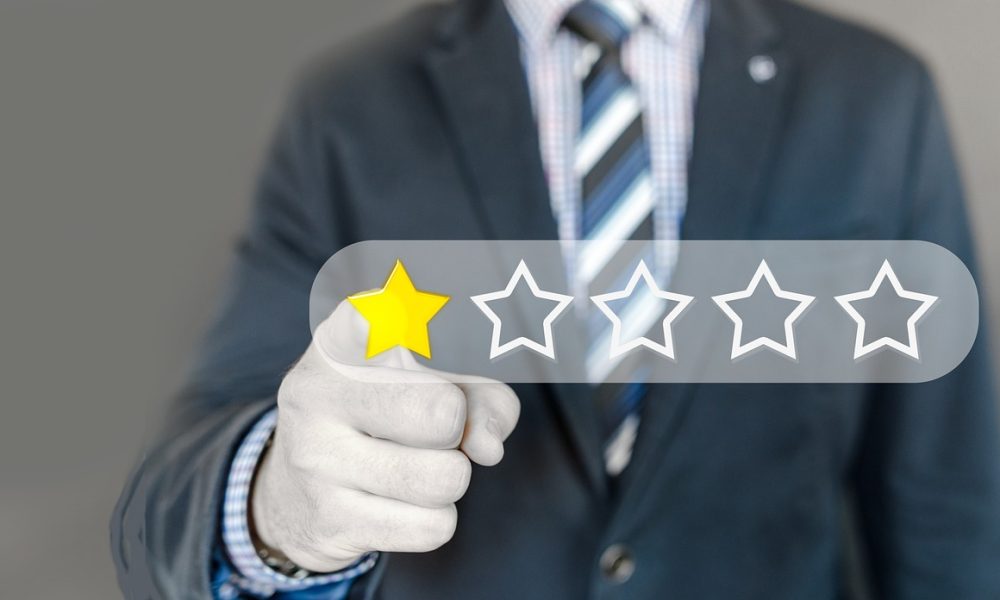 Photo of someone pointing to a one star rating. Photo courtesy of geralt on pixabay.