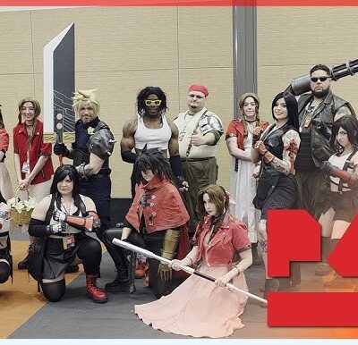 Numerous people in Final Fantasy costumes.