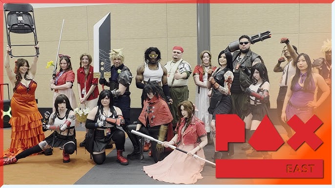 Numerous people in Final Fantasy costumes.