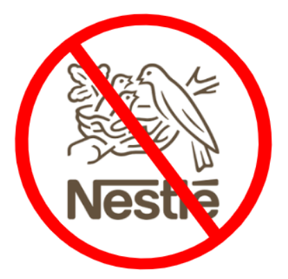 A red no symbol superimposed onto the Nestle logo.